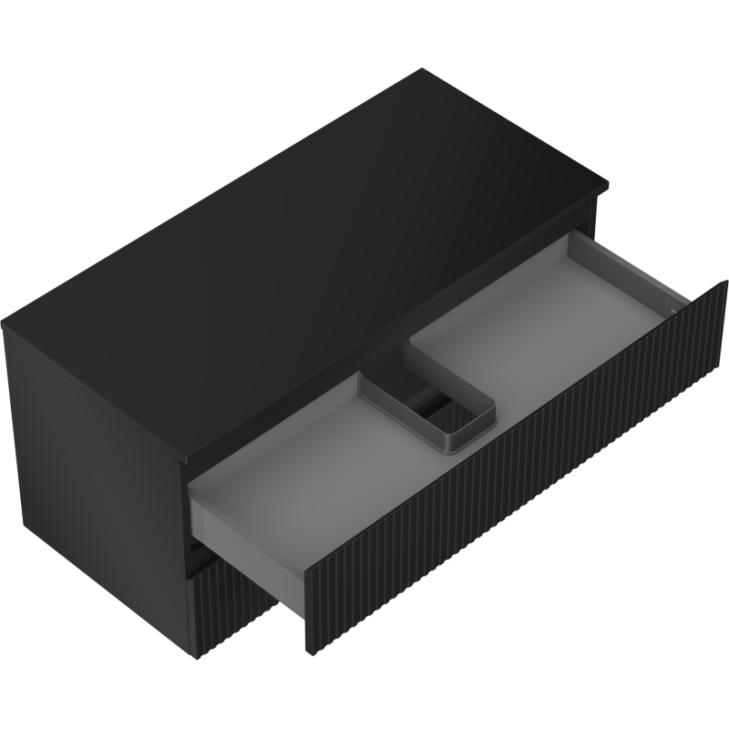 Mexen Rivel koupelnová skříňka pod umyvadlo 100 cm s deskou, 2 zásuvky, drážkovaná, černá mat - 91A20-10047-2-BFFC71