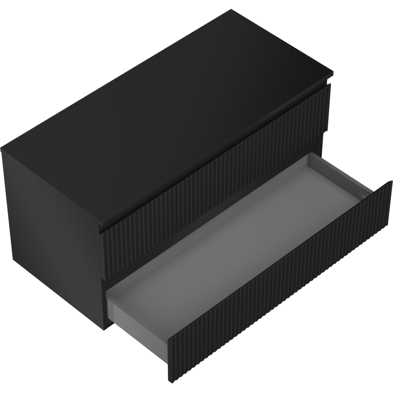 Mexen Rivel koupelnová skříňka pod umyvadlo 100 cm s deskou, 2 zásuvky, drážkovaná, černá mat - 91A20-10047-2-BFFC71