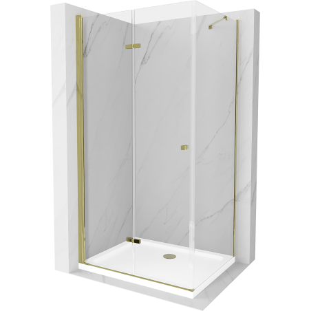 Mexen Lima skládací sprchový kout 100 x 80 cm, průhledný, zlatý + Flat vanička - 856-100-080-50-00-4010