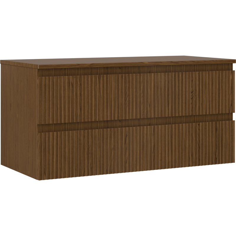 Mexen Rivel koupelnová skříňka pod umyvadlo 100 cm s deskou, 2 zásuvky, rýhovaná, ořech - 91A20-10047-2-BFFC86