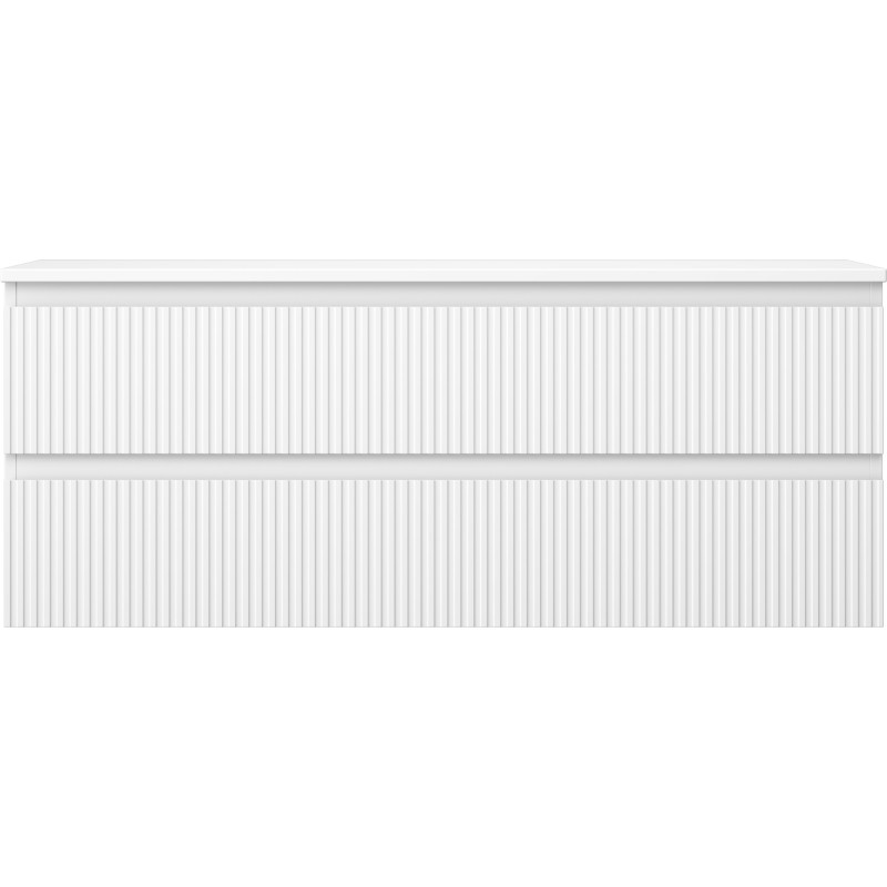 Mexen Rivel koupelnová skříňka pod umyvadlo 120 cm s deskou, 2 zásuvky, drážkovaná, bílá mat - 91A20-12047-2-BFFC01