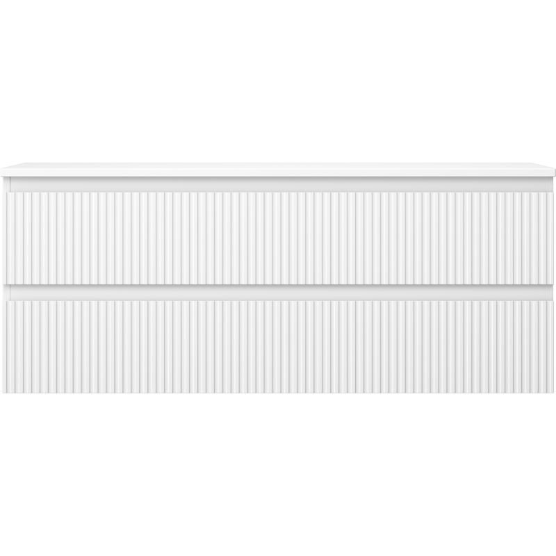 Mexen Rivel koupelnová skříňka pod umyvadlo 120 cm s deskou, 2 zásuvky, rýhovaná, bílá matná - 91A20-12047-2-BFFC01