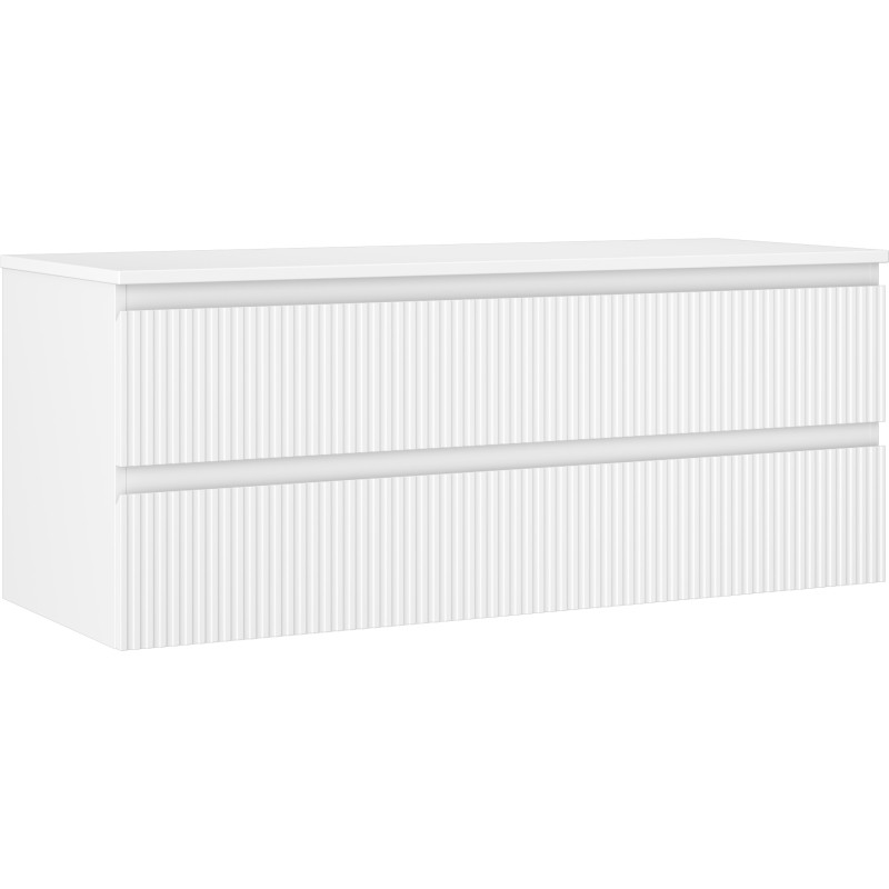 Mexen Rivel koupelnová skříňka pod umyvadlo 120 cm s deskou, 2 zásuvky, drážkovaná, bílá mat - 91A20-12047-2-BFFC01