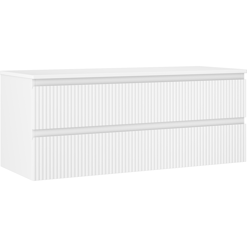 Mexen Rivel koupelnová skříňka pod umyvadlo 120 cm s deskou, 2 zásuvky, rýhovaná, bílá matná - 91A20-12047-2-BFFC01