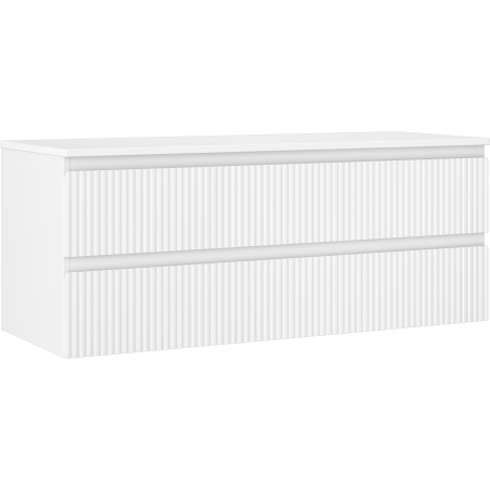 Mexen Rivel koupelnová skříňka pod umyvadlo 120 cm s deskou, 2 zásuvky, rýhovaná, bílá matná - 91A20-12047-2-BFFC01