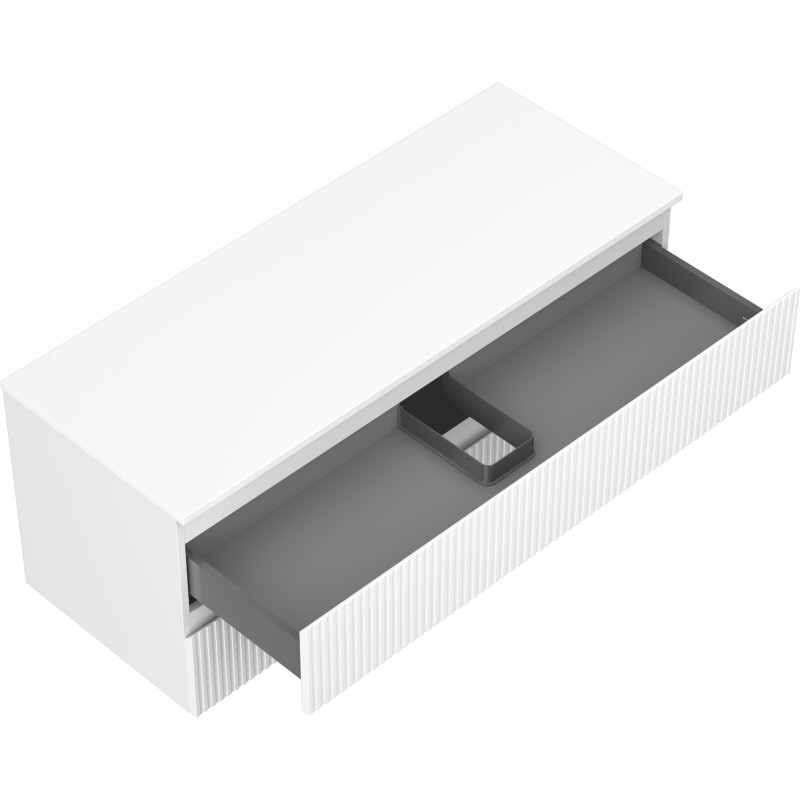 Mexen Rivel koupelnová skříňka pod umyvadlo 120 cm s deskou, 2 zásuvky, drážkovaná, bílá mat - 91A20-12047-2-BFFC01