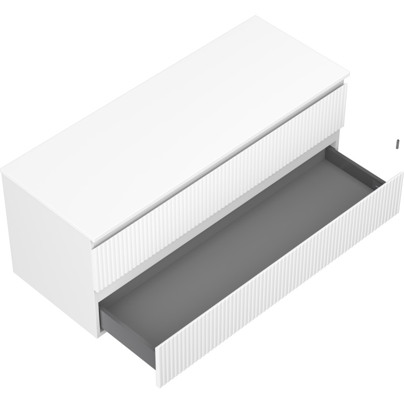 Mexen Rivel koupelnová skříňka pod umyvadlo 120 cm s deskou, 2 zásuvky, drážkovaná, bílá mat - 91A20-12047-2-BFFC01
