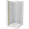 Mexen Lima skládací sprchový kout 100 x 100 cm, Průhledné, Zlatá + sprchová vanička Flat - 856-100-100-50-00-4010