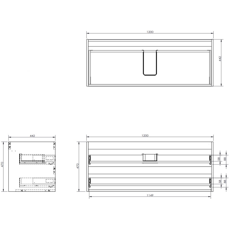 Mexen Rivel koupelnová skříňka pod umyvadlo 120 cm s deskou, 2 zásuvky, rýhovaná, šedá mat - 91A20-12047-2-BFFC62