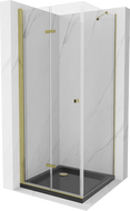 Mexen Lima skládací sprchový kout 80 x 80 cm, transparentní, zlatá + vanička Flat, černá - 856-080-080-50-00-4070G