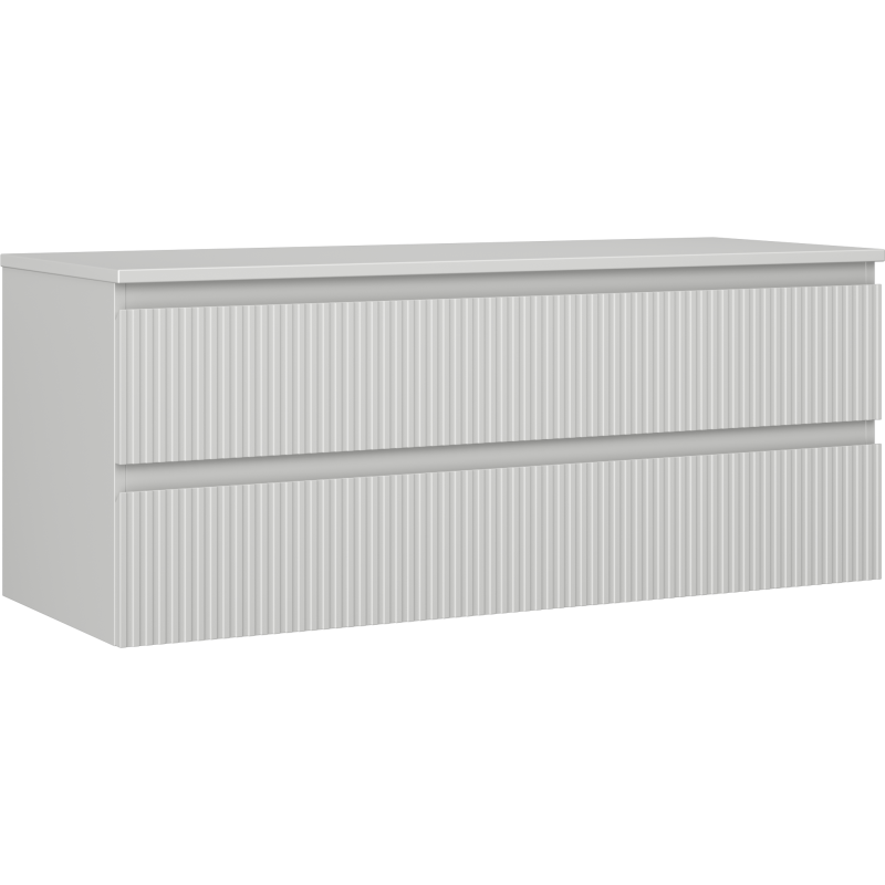 Mexen Rivel koupelnová skříňka pod umyvadlo 120 cm s deskou, 2 zásuvky, drážkovaná, šedý mat - 91A20-12047-2-BFFC62