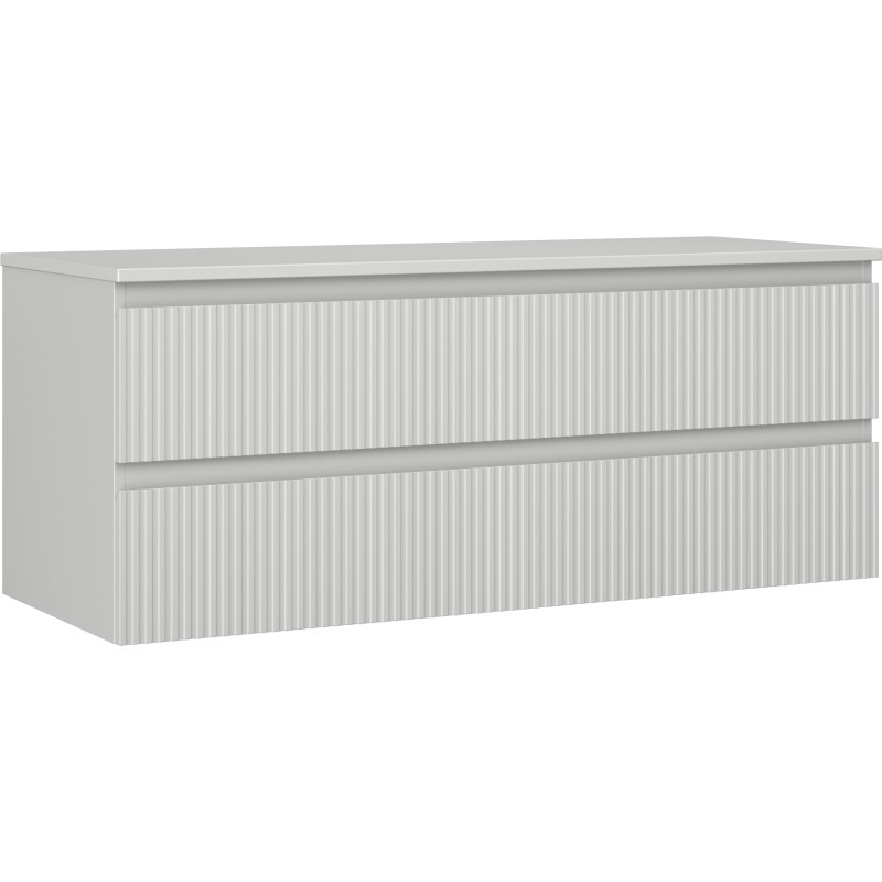 Mexen Rivel koupelnová skříňka pod umyvadlo 120 cm s deskou, 2 zásuvky, rýhovaná, šedá mat - 91A20-12047-2-BFFC62