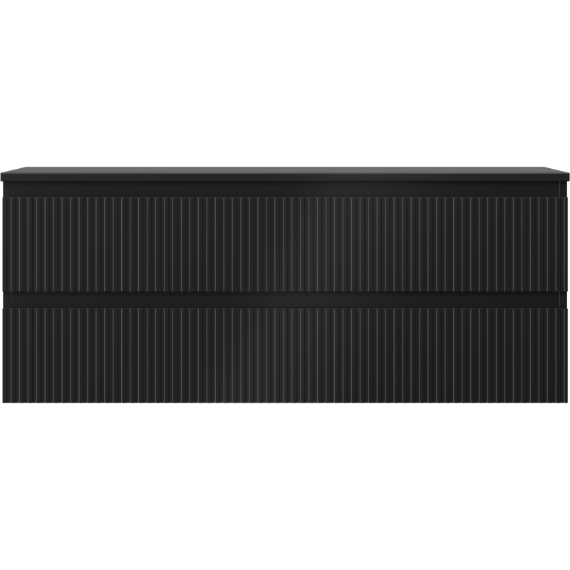 Mexen Rivel koupelnová skříňka pod umyvadlo 120 cm s deskou, 2 zásuvky, drážkovaná, černá matová - 91A20-12047-2-BFFC71