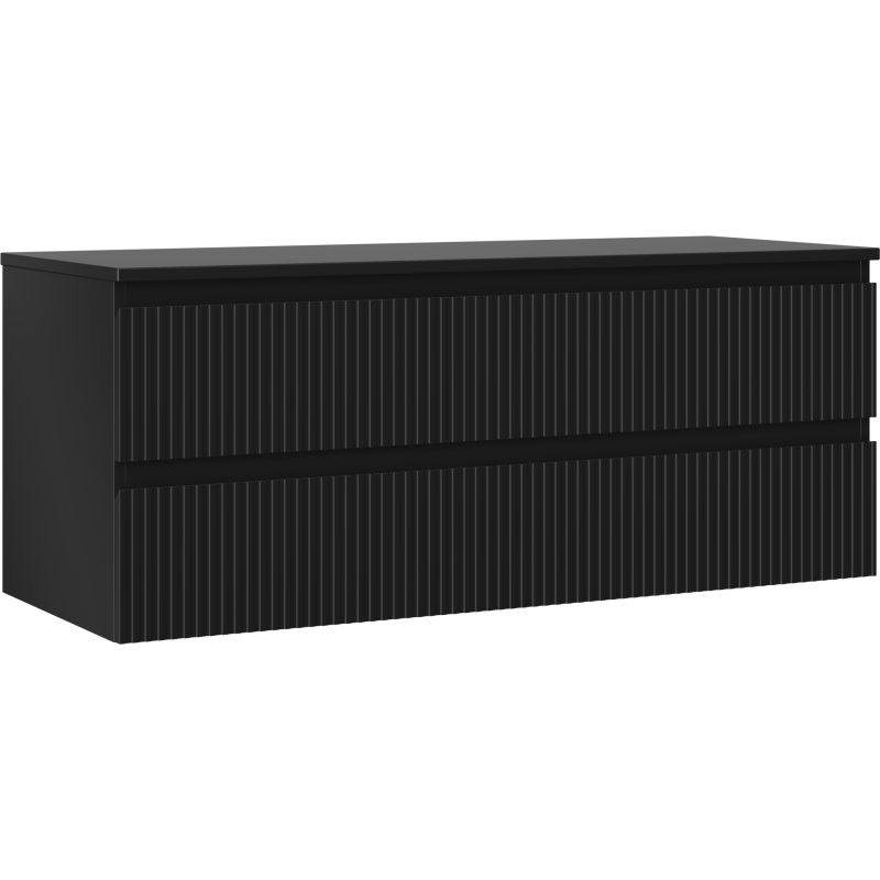 Mexen Rivel koupelnová skříňka pod umyvadlo 120 cm s deskou, 2 zásuvky, drážkovaná, černá matová - 91A20-12047-2-BFFC71