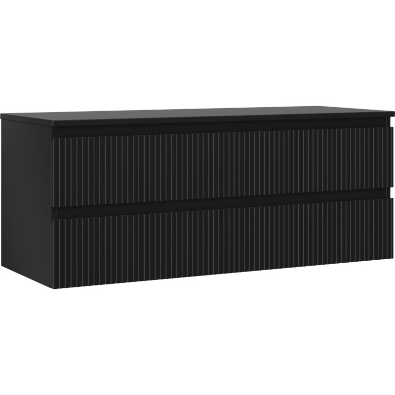 Mexen Rivel koupelnová skříňka pod umyvadlo 120 cm s deskou, 2 zásuvky, rýhovaná, černý mat - 91A20-12047-2-BFFC71