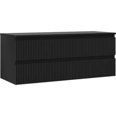 Mexen Rivel koupelnová skříňka pod umyvadlo 120 cm s deskou, 2 zásuvky, drážkovaná, černá matová - 91A20-12047-2-BFFC71