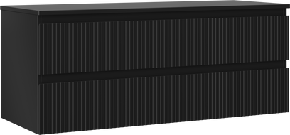 Mexen Rivel koupelnová skříňka pod umyvadlo 120 cm s deskou, 2 zásuvky, rýhovaná, černý mat - 91A20-12047-2-BFFC71
