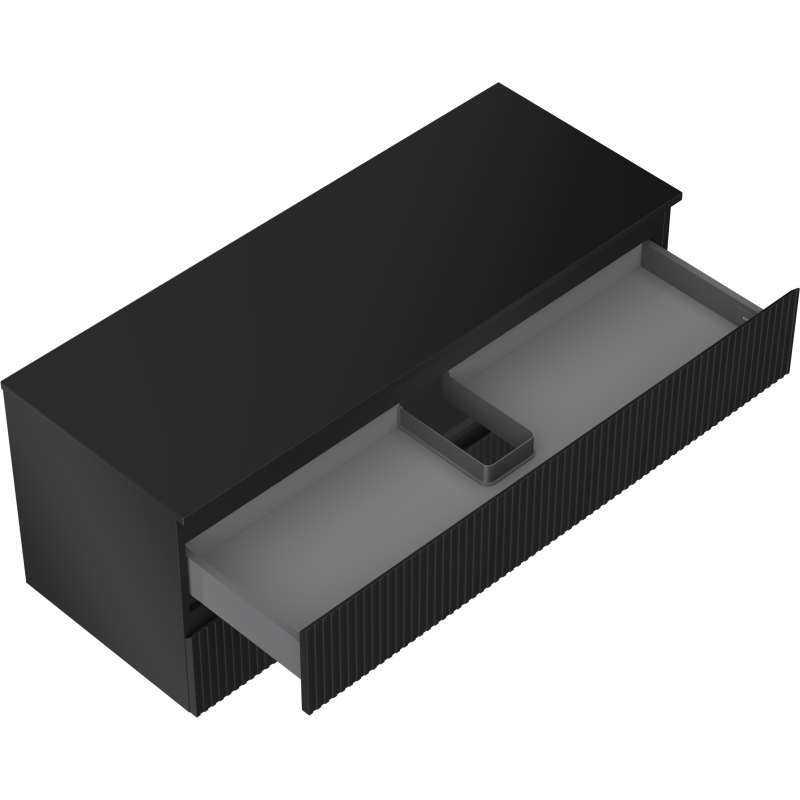 Mexen Rivel koupelnová skříňka pod umyvadlo 120 cm s deskou, 2 zásuvky, drážkovaná, černá matová - 91A20-12047-2-BFFC71