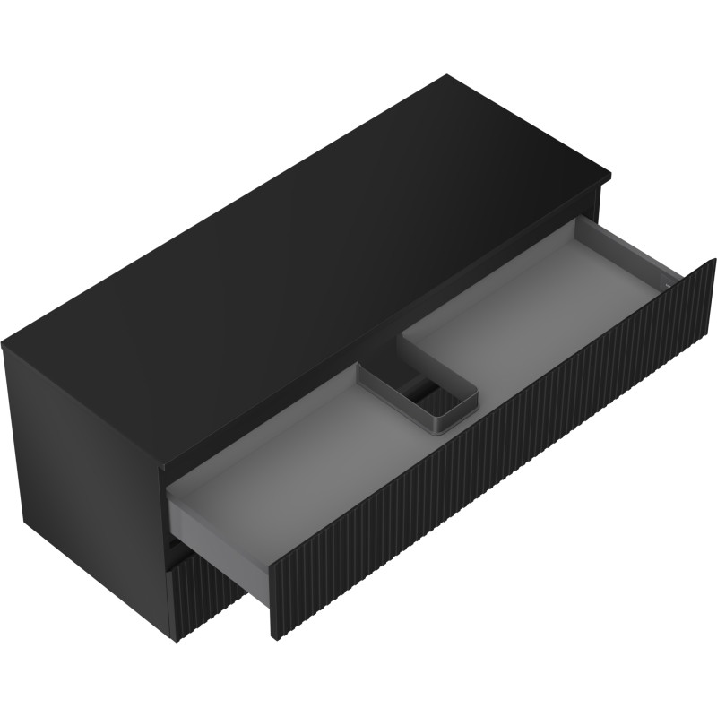 Mexen Rivel koupelnová skříňka pod umyvadlo 120 cm s deskou, 2 zásuvky, rýhovaná, černý mat - 91A20-12047-2-BFFC71