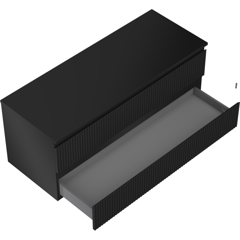 Mexen Rivel koupelnová skříňka pod umyvadlo 120 cm s deskou, 2 zásuvky, drážkovaná, černá matová - 91A20-12047-2-BFFC71