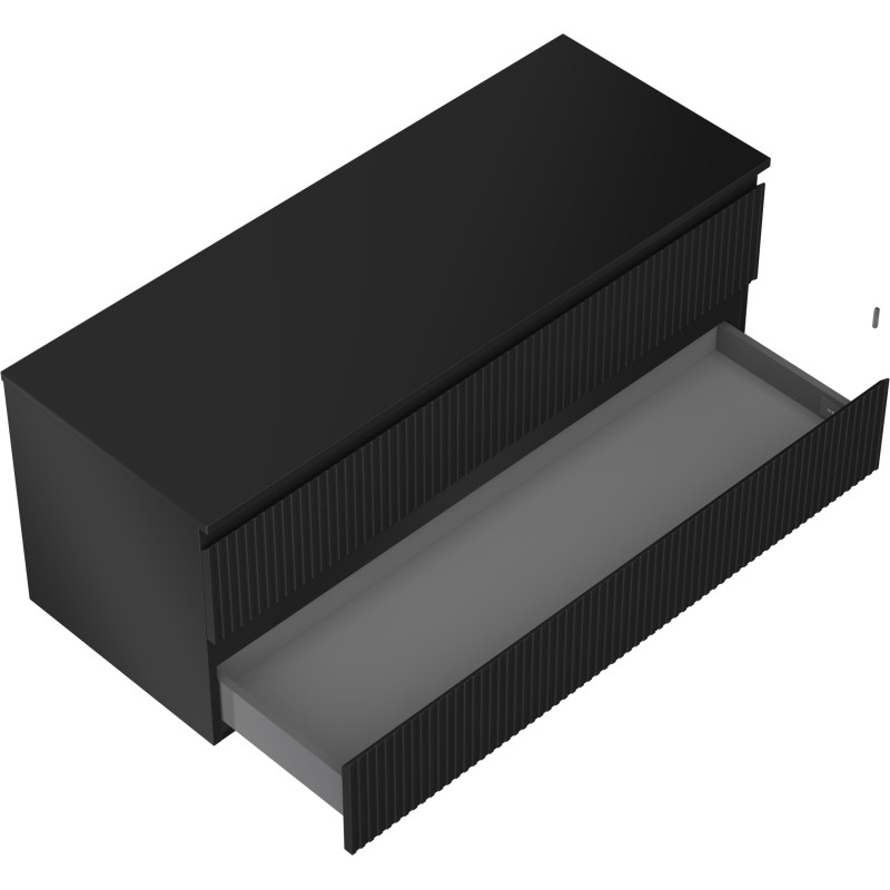 Mexen Rivel koupelnová skříňka pod umyvadlo 120 cm s deskou, 2 zásuvky, rýhovaná, černý mat - 91A20-12047-2-BFFC71