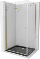 Mexen Lima skládací sprchový kout 100 x 80 cm, transparentní, zlatý + Flat vanička, černá - 856-100-080-50-00-4070G