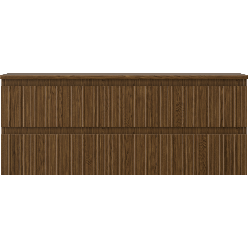 Mexen Rivel koupelnová skříňka pod umyvadlo 120 cm s deskou, 2 zásuvky, drážkovaná, ořech - 91A20-12047-2-BFFC86