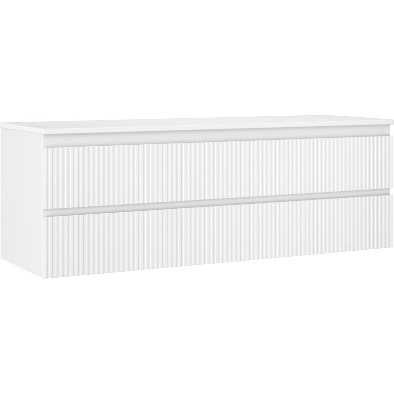 Mexen Rivel koupelnová skříňka pod umyvadlo 140 cm s deskou, 2 zásuvky, rýhovaná, bílá mat - 91A20-14047-2-BFFC01