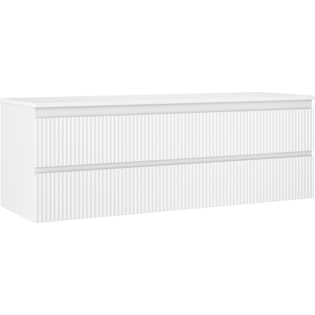 Mexen Rivel koupelnová skříňka pod umyvadlo 140 cm s deskou, 2 zásuvky, drážkovaná, bílá mat - 91A20-14047-2-BFFC01