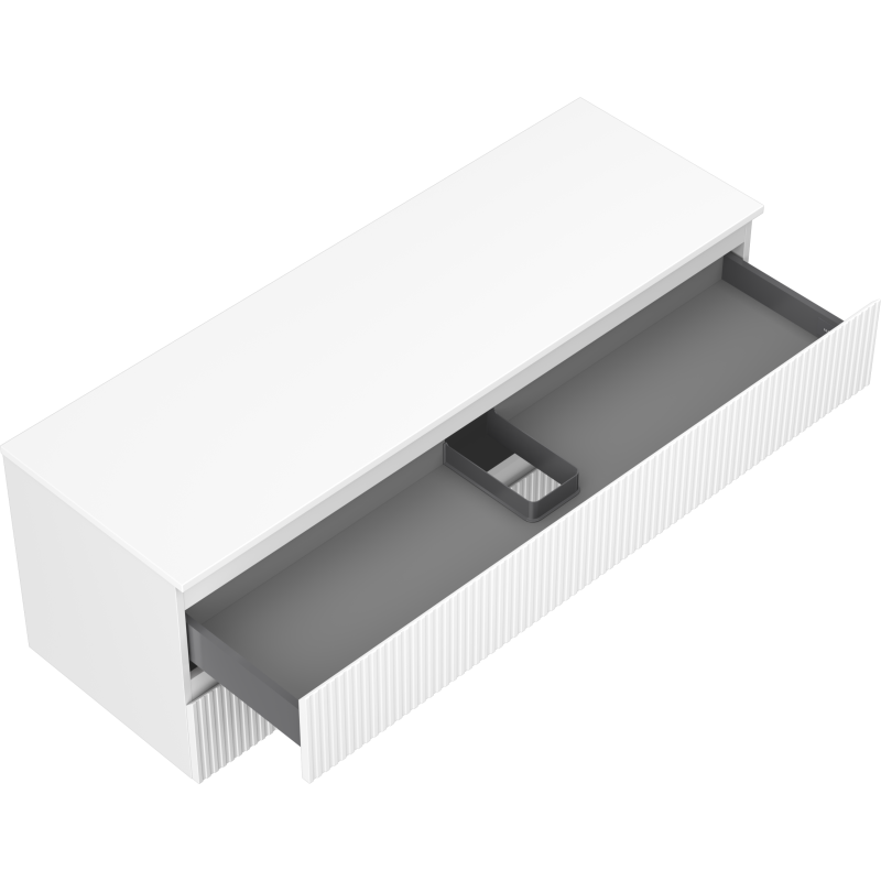 Mexen Rivel koupelnová skříňka pod umyvadlo 140 cm s deskou, 2 zásuvky, drážkovaná, bílá mat - 91A20-14047-2-BFFC01