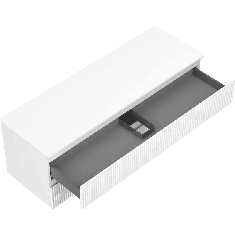 Mexen Rivel koupelnová skříňka pod umyvadlo 140 cm s deskou, 2 zásuvky, rýhovaná, bílá mat - 91A20-14047-2-BFFC01