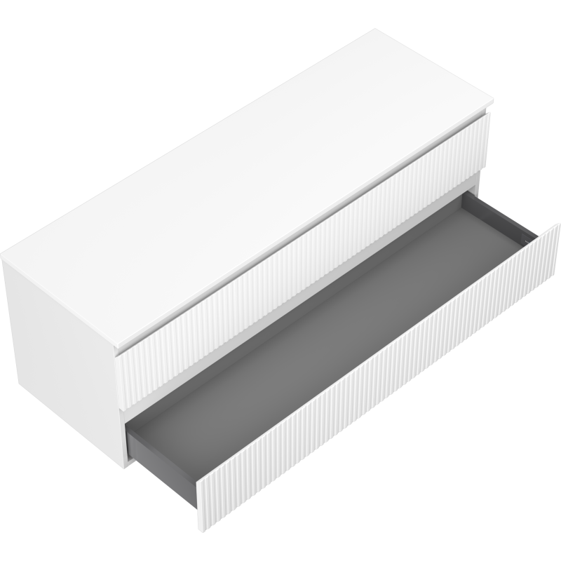 Mexen Rivel koupelnová skříňka pod umyvadlo 140 cm s deskou, 2 zásuvky, drážkovaná, bílá mat - 91A20-14047-2-BFFC01