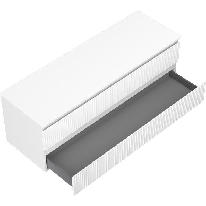 Mexen Rivel koupelnová skříňka pod umyvadlo 140 cm s deskou, 2 zásuvky, rýhovaná, bílá mat - 91A20-14047-2-BFFC01