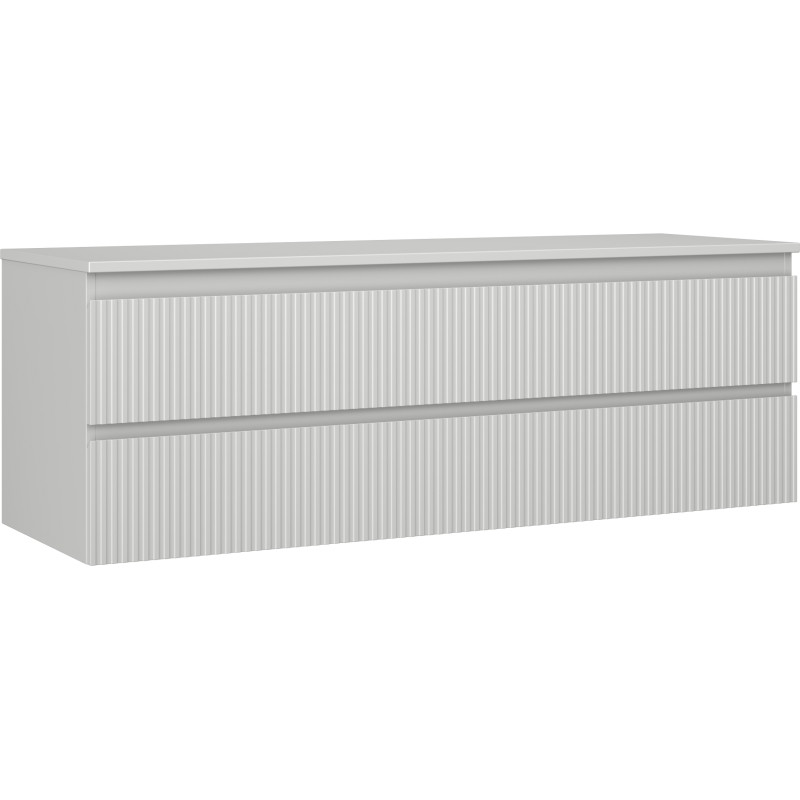 Mexen Rivel koupelnová skříňka pod umyvadlo 140 cm s deskou, 2 zásuvky, rýhovaná, šedá matná - 91A20-14047-2-BFFC62