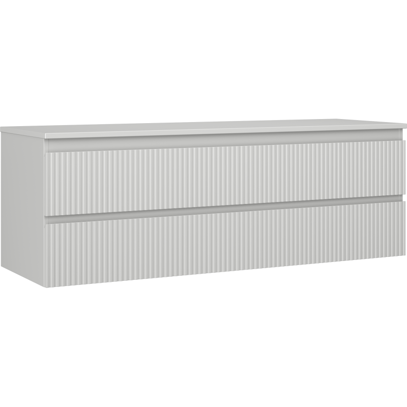 Mexen Rivel koupelnová skříňka pod umyvadlo 140 cm s deskou, 2 zásuvky, rýhovaná, šedý mat - 91A20-14047-2-BFFC62