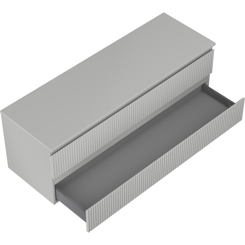 Mexen Rivel koupelnová skříňka pod umyvadlo 140 cm s deskou, 2 zásuvky, rýhovaná, šedá matná - 91A20-14047-2-BFFC62