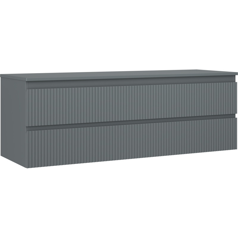 Mexen Rivel koupelnová skříňka pod umyvadlo 140 cm s deskou, 2 zásuvky, drážkovaná, grafit mat - 91A20-14047-2-BFFC66