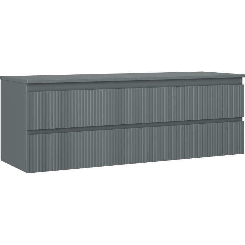 Mexen Rivel koupelnová skříňka pod umyvadlo 140 cm s deskou, 2 zásuvky, rýhovaná, grafit mat - 91A20-14047-2-BFFC66