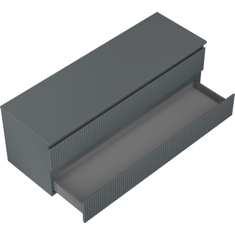 Mexen Rivel koupelnová skříňka pod umyvadlo 140 cm s deskou, 2 zásuvky, drážkovaná, grafit mat - 91A20-14047-2-BFFC66