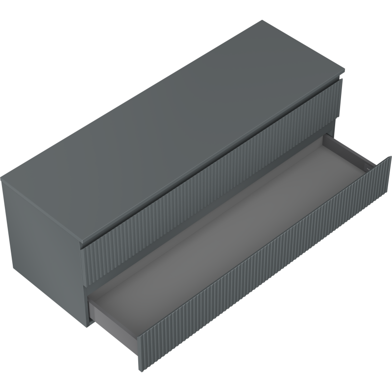 Mexen Rivel koupelnová skříňka pod umyvadlo 140 cm s deskou, 2 zásuvky, rýhovaná, grafit mat - 91A20-14047-2-BFFC66