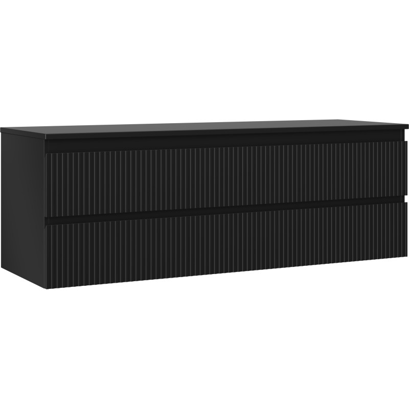 Mexen Rivel Koupelnová skříňka pod umyvadlo 140 cm s deskou, 2 zásuvky, drážkovaná, černý mat - 91A20-14047-2-BFFC71