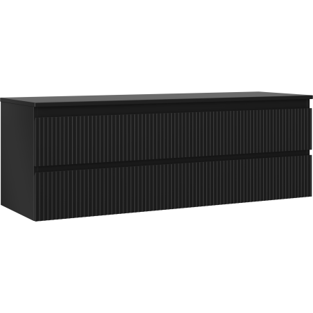 Mexen Rivel Koupelnová skříňka pod umyvadlo 140 cm s deskou, 2 zásuvky, drážkovaná, černý mat - 91A20-14047-2-BFFC71