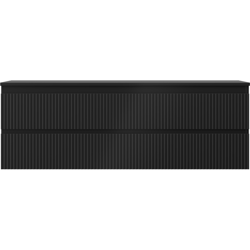 Mexen Rivel koupelnová skříňka pod umyvadlo 140 cm s deskou, 2 zásuvky, drážkovaná, černá mat - 91A20-14047-2-BFFC71