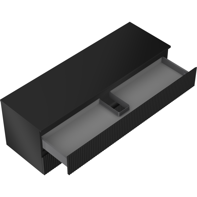 Mexen Rivel koupelnová skříňka pod umyvadlo 140 cm s deskou, 2 zásuvky, drážkovaná, černá mat - 91A20-14047-2-BFFC71