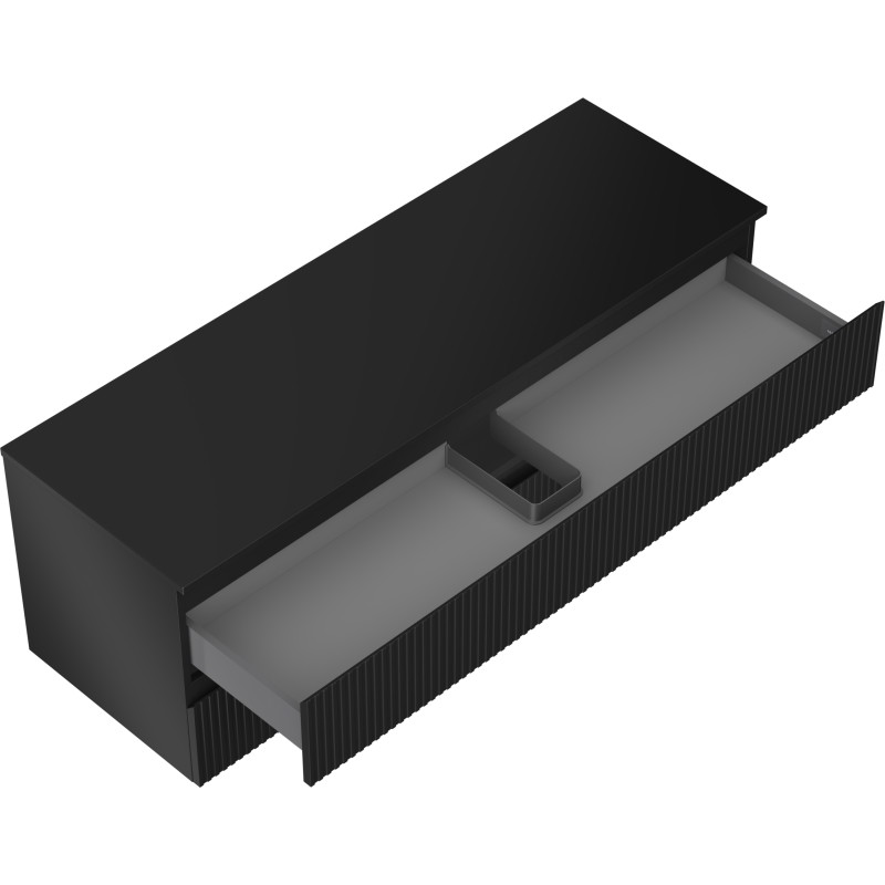 Mexen Rivel Koupelnová skříňka pod umyvadlo 140 cm s deskou, 2 zásuvky, drážkovaná, černý mat - 91A20-14047-2-BFFC71
