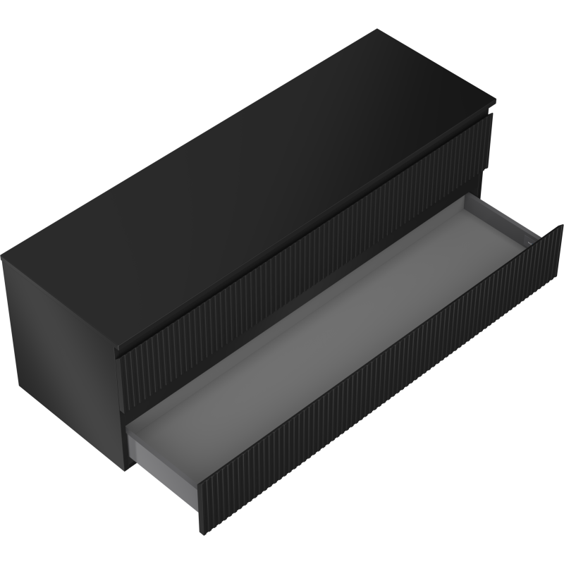 Mexen Rivel koupelnová skříňka pod umyvadlo 140 cm s deskou, 2 zásuvky, drážkovaná, černá mat - 91A20-14047-2-BFFC71