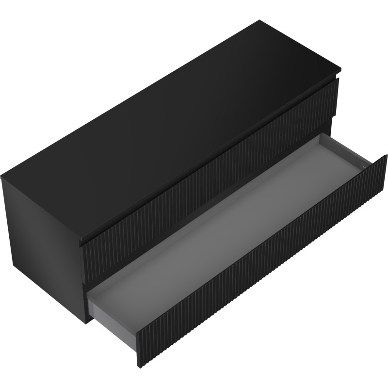 Mexen Rivel Koupelnová skříňka pod umyvadlo 140 cm s deskou, 2 zásuvky, drážkovaná, černý mat - 91A20-14047-2-BFFC71