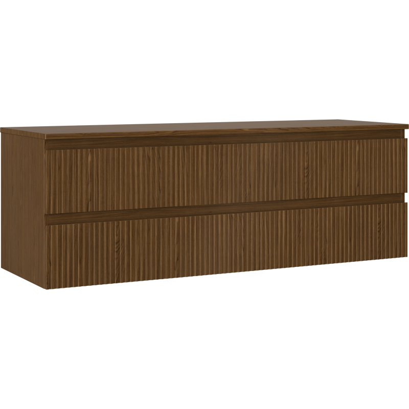 Mexen Rivel koupelnová skříňka pod umyvadlo 140 cm s deskou, 2 zásuvky, drážkovaná, ořech - 91A20-14047-2-BFFC86