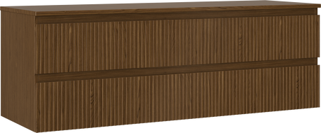 Mexen Rivel koupelnová skříňka pod umyvadlo 140 cm s deskou, 2 zásuvky, drážkovaná, ořech - 91A20-14047-2-BFFC86