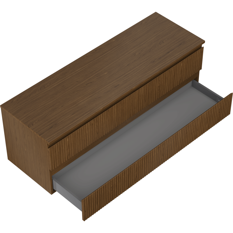 Mexen Rivel koupelnová skříňka pod umyvadlo 140 cm s deskou, 2 zásuvky, drážkovaná, ořech - 91A20-14047-2-BFFC86